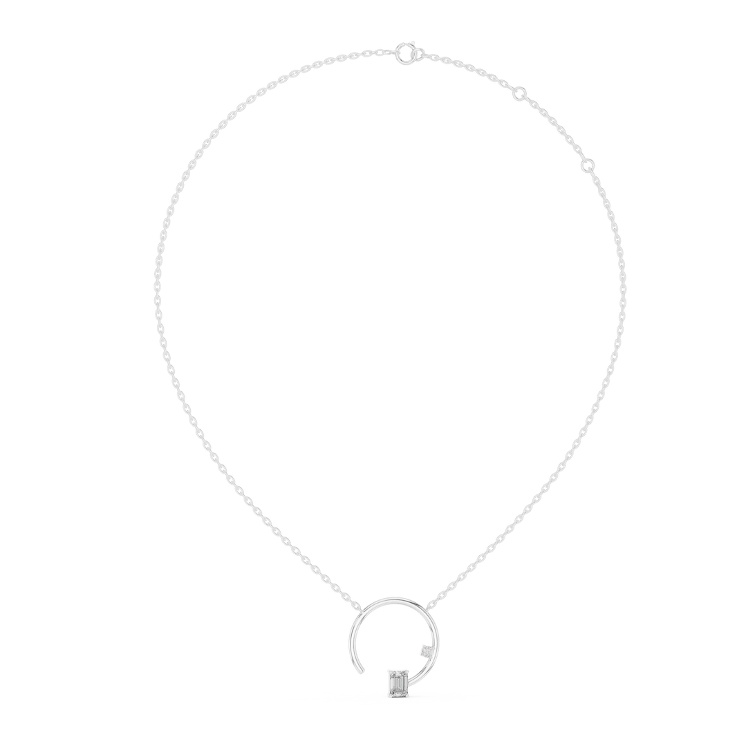 Open Circle Emerald Cut Moissanite Pendant in white 925 sterling silver, view 1