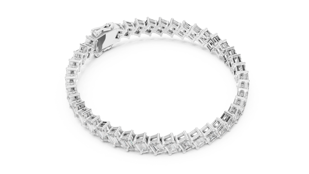 Diagonal Emerald Cut Moissanite Tennis Bracelet in white 925 sterling silver, view 3