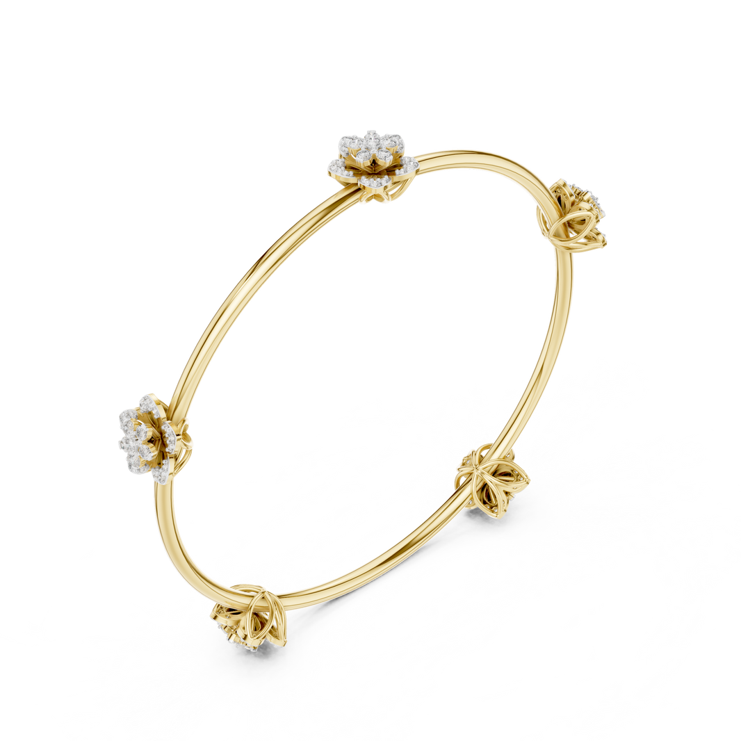 Floral Cluster Moissanite Bangle in yellow 925 sterling silver, view 2