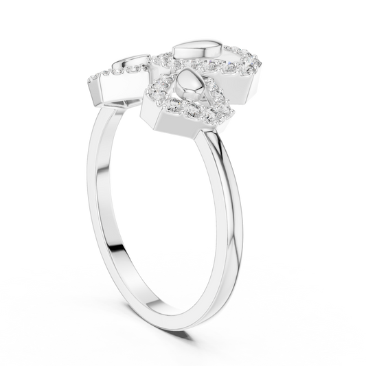 Trefoil Leaf Pavé Moissanite Ring in white 925 sterling silver, view 1