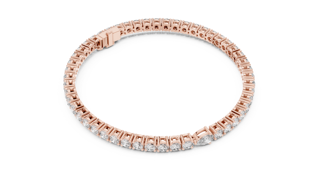 Pear Centre Round Moissanite Tennis Bracelet in rose 925 sterling silver, view 3