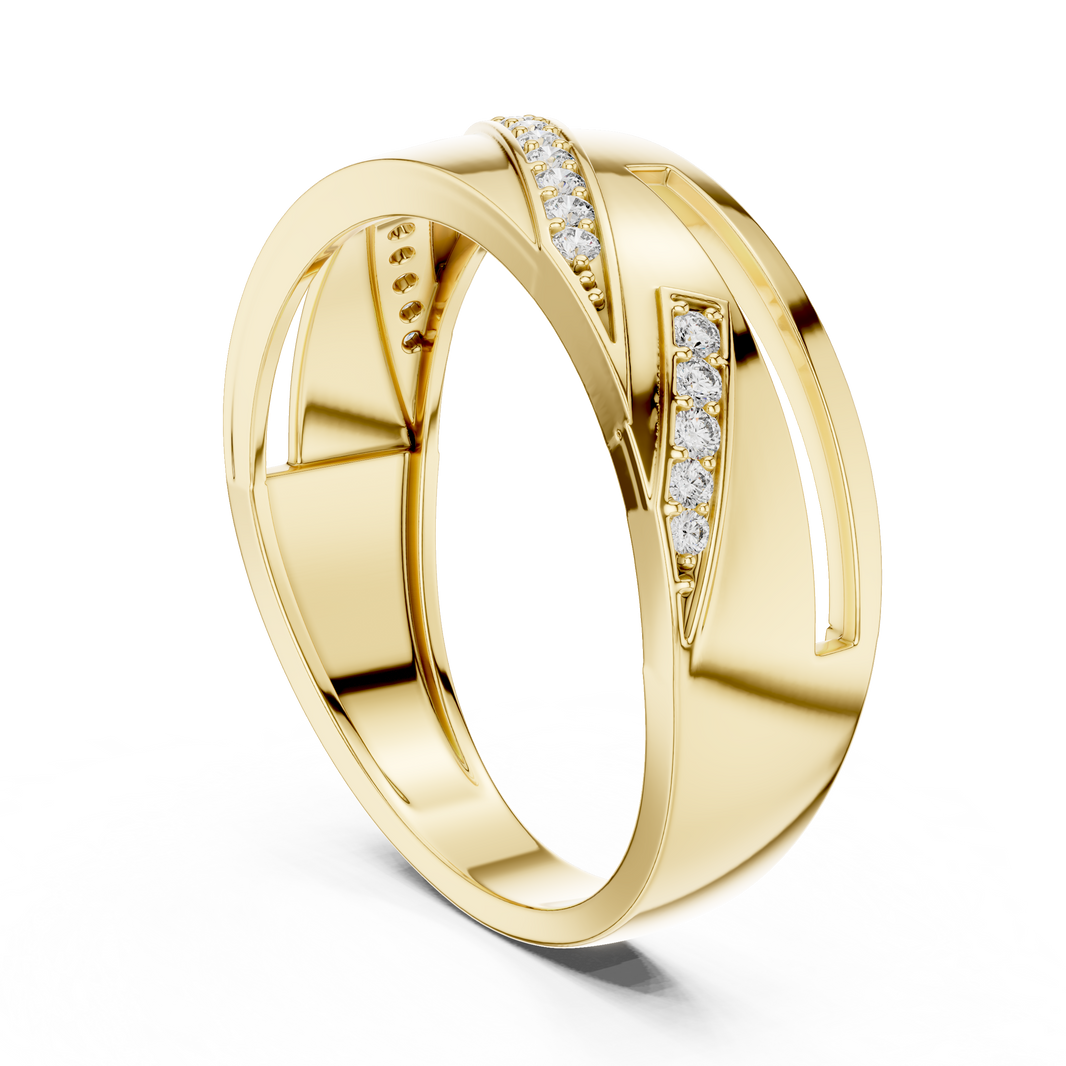 Diagonal Pavé Stripe Geometric Moissanite Band in yellow 925 sterling silver, view 1