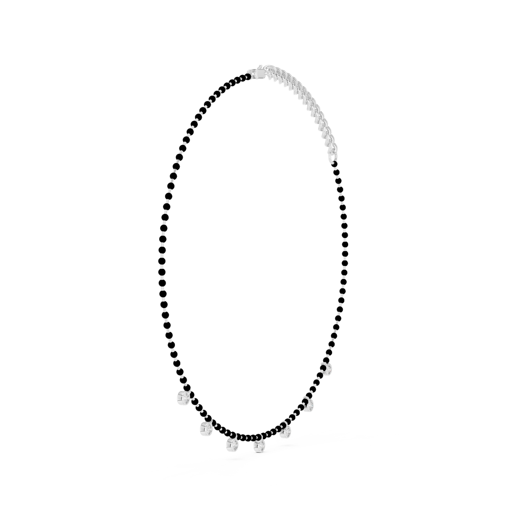Bezel Station Bead Chain Necklace in white 925 sterling silver, view 3