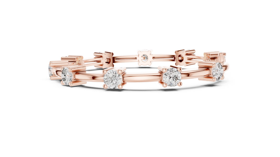 Round Moissanite Station Bar Bracelet in rose 925 sterling silver, view 4