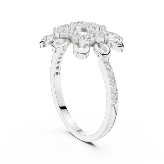 Flower Petal Swirl Moissanite Cocktail Ring in white 925 sterling silver, view 1