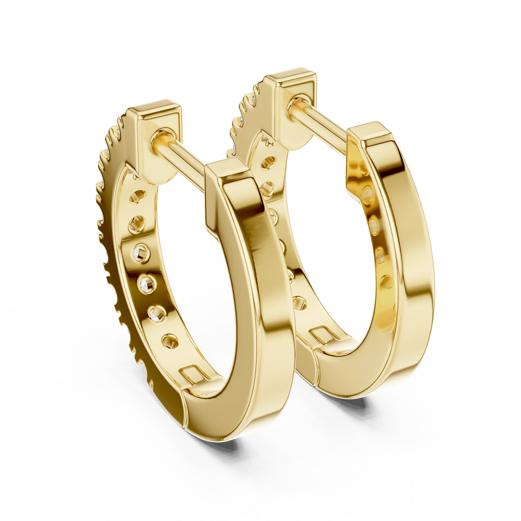 Moissanite pave huggie hoop earrings in yellow 925 sterling silver, view 3