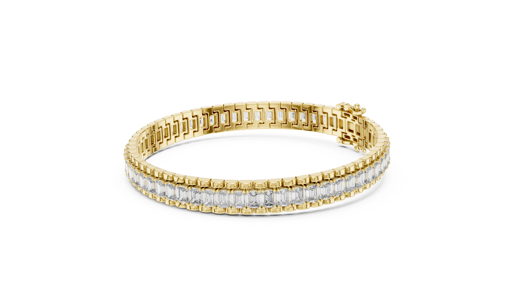 Emerald Cut Moissanite Link Tennis Bracelet in yellow 925 sterling silver, view 2