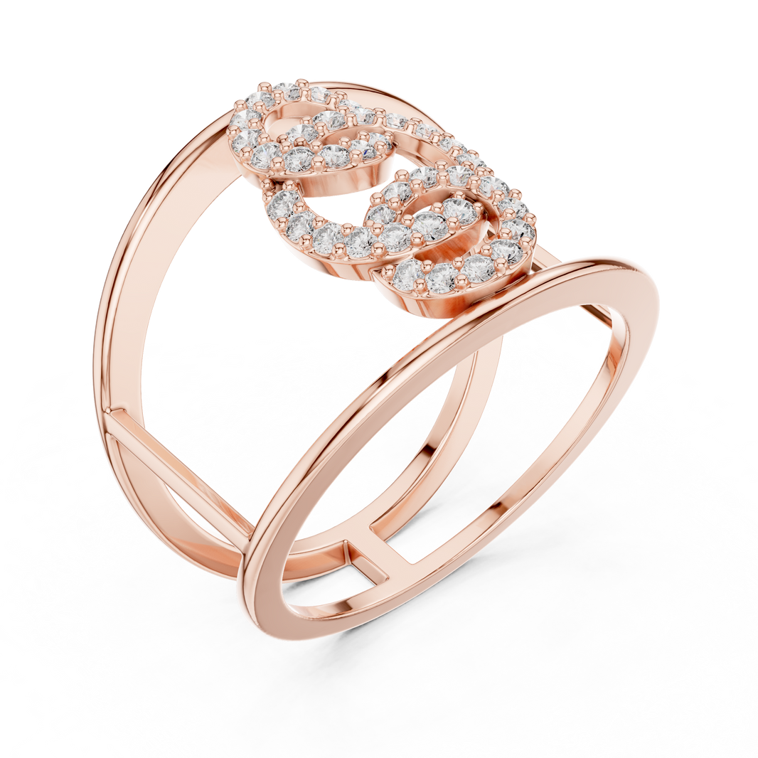 Interlocking Circles Cage Moissanite Ring in rose 925 sterling silver, view 2