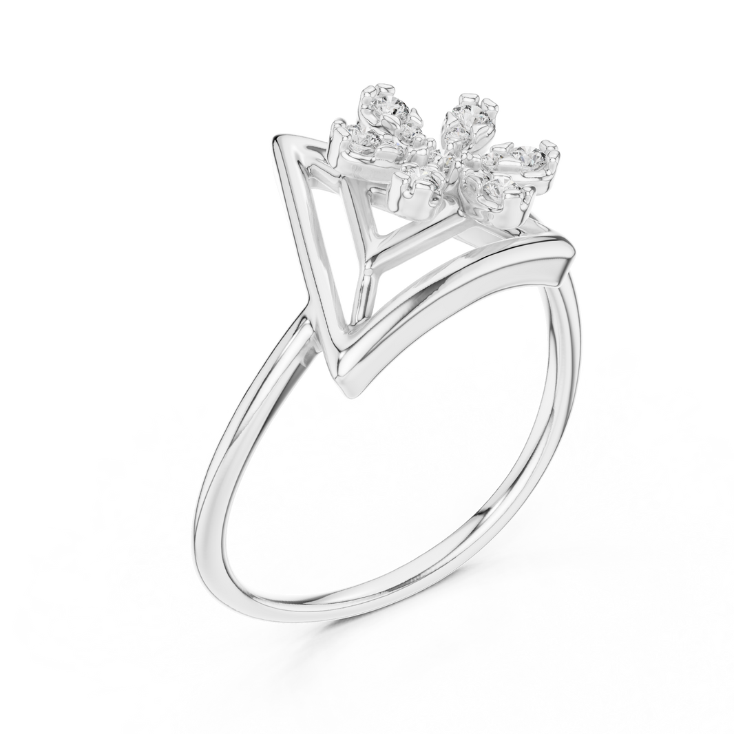 Open Triangle Flower Moissanite Ring in white 925 sterling silver, view 2