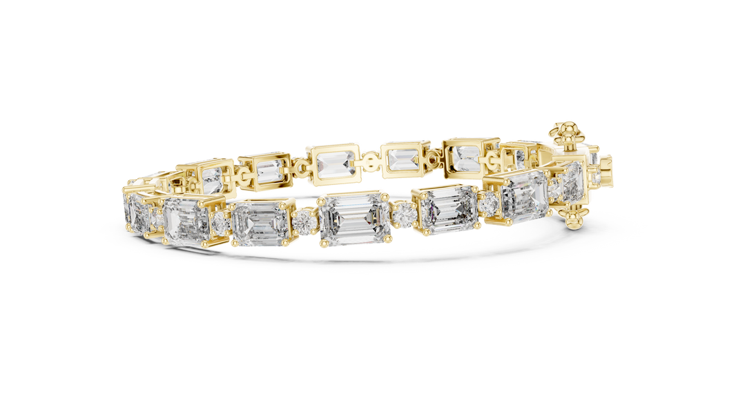 Emerald Cut Station Moissanite Link Bracelet in yellow 925 sterling silver, view 4