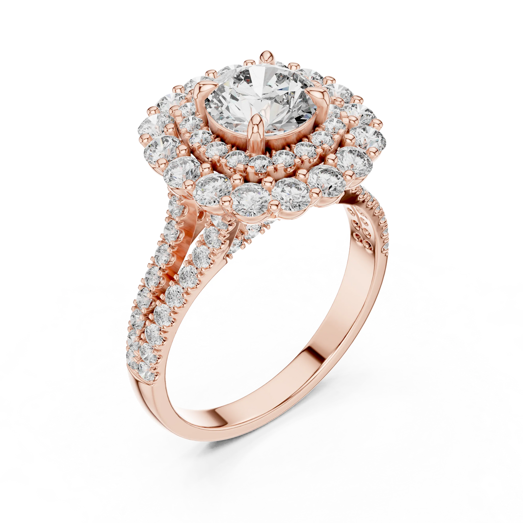 Round Cluster Halo Moissanite Engagement Ring in rose 925 sterling silver, view 2