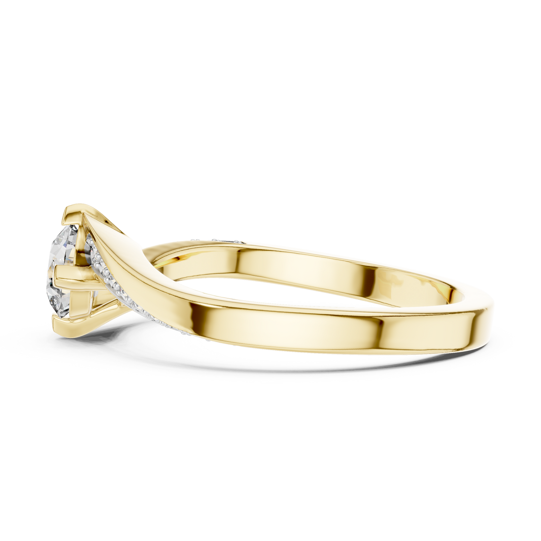 Bypass Solitaire Moissanite Ring with Pavé Shoulders in yellow 925 sterling silver, view 3