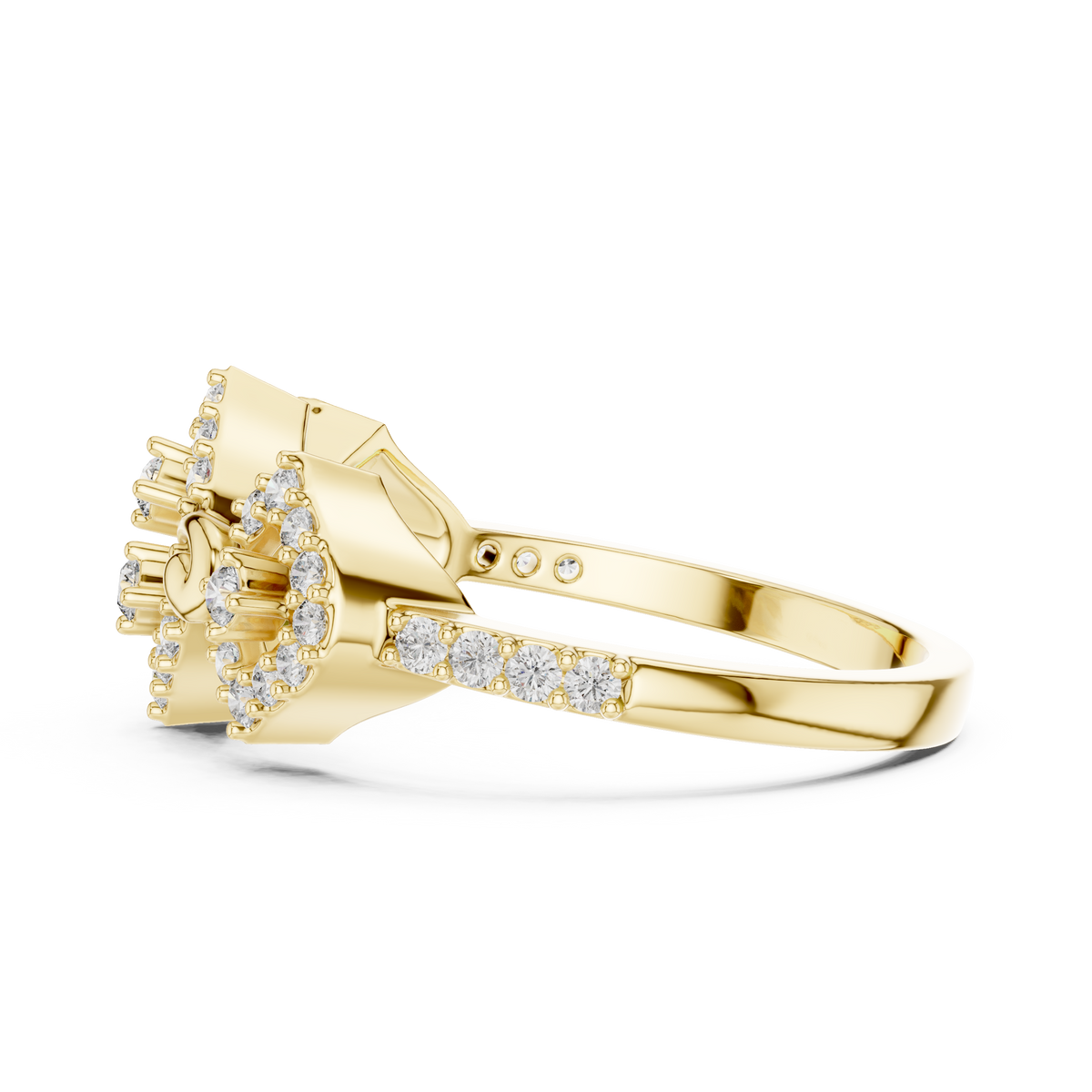 Linked Rhombus Frames Pavé Moissanite Ring in yellow 925 sterling silver, view 3