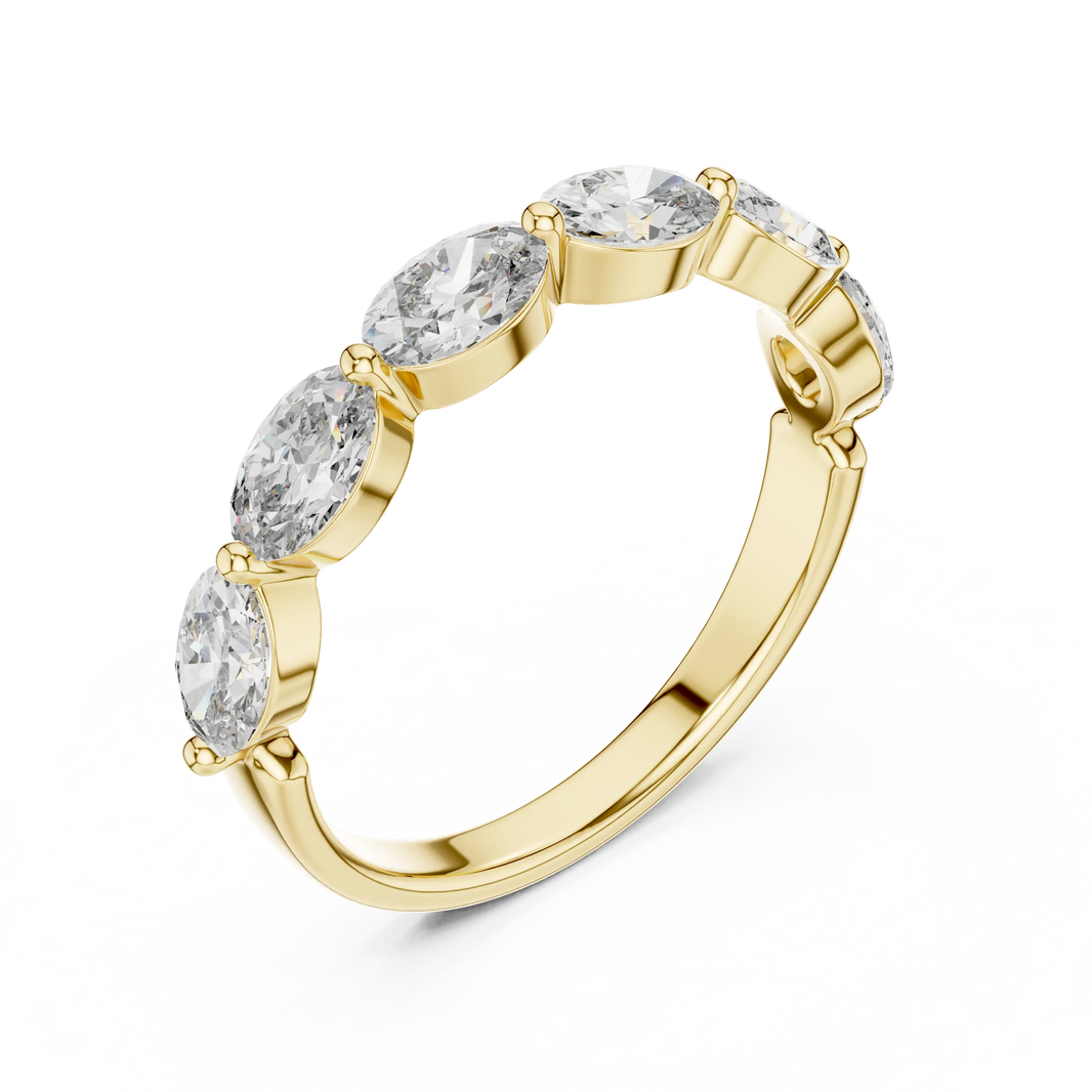 East-West Oval Moissanite Half Eternity Band in yellow 925 sterling silver, view 2