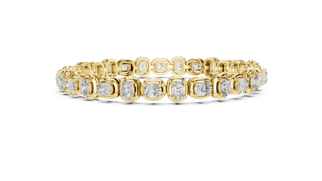 Cushion Cut Moissanite Tennis Bracelet in yellow 925 sterling silver, view 4