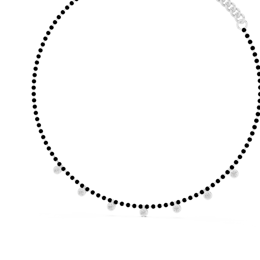 Bezel Station Bead Chain Necklace in white 925 sterling silver, view 2