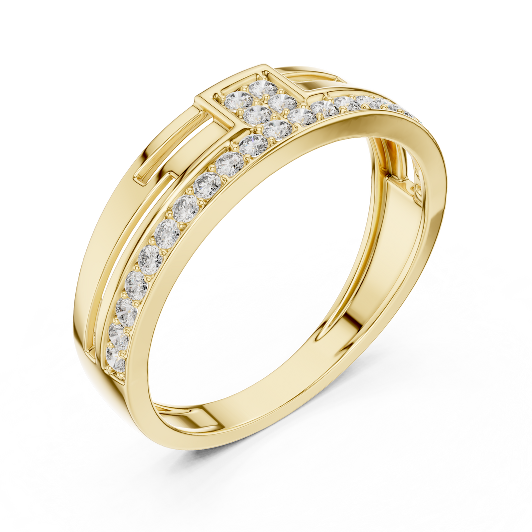 Two-Tier Pavé Moissanite Band with Square Accent in yellow 925 sterling silver, view 2