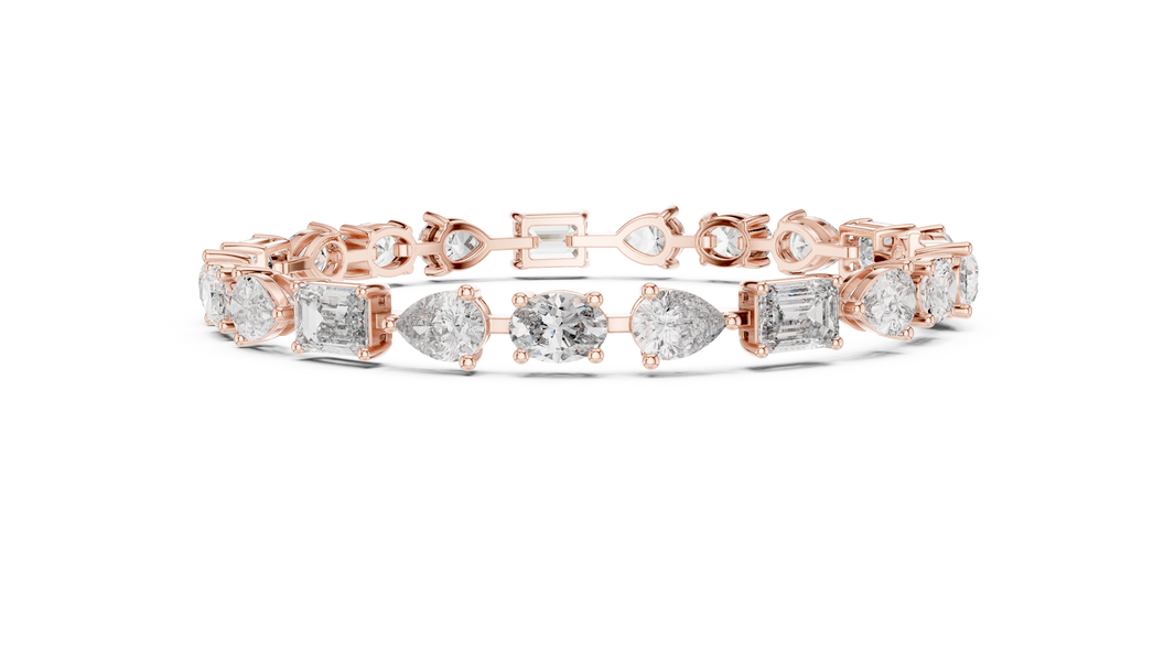 Oval Pear and Emerald Moissanite Tennis Bracelet in rose 925 sterling silver, view 4