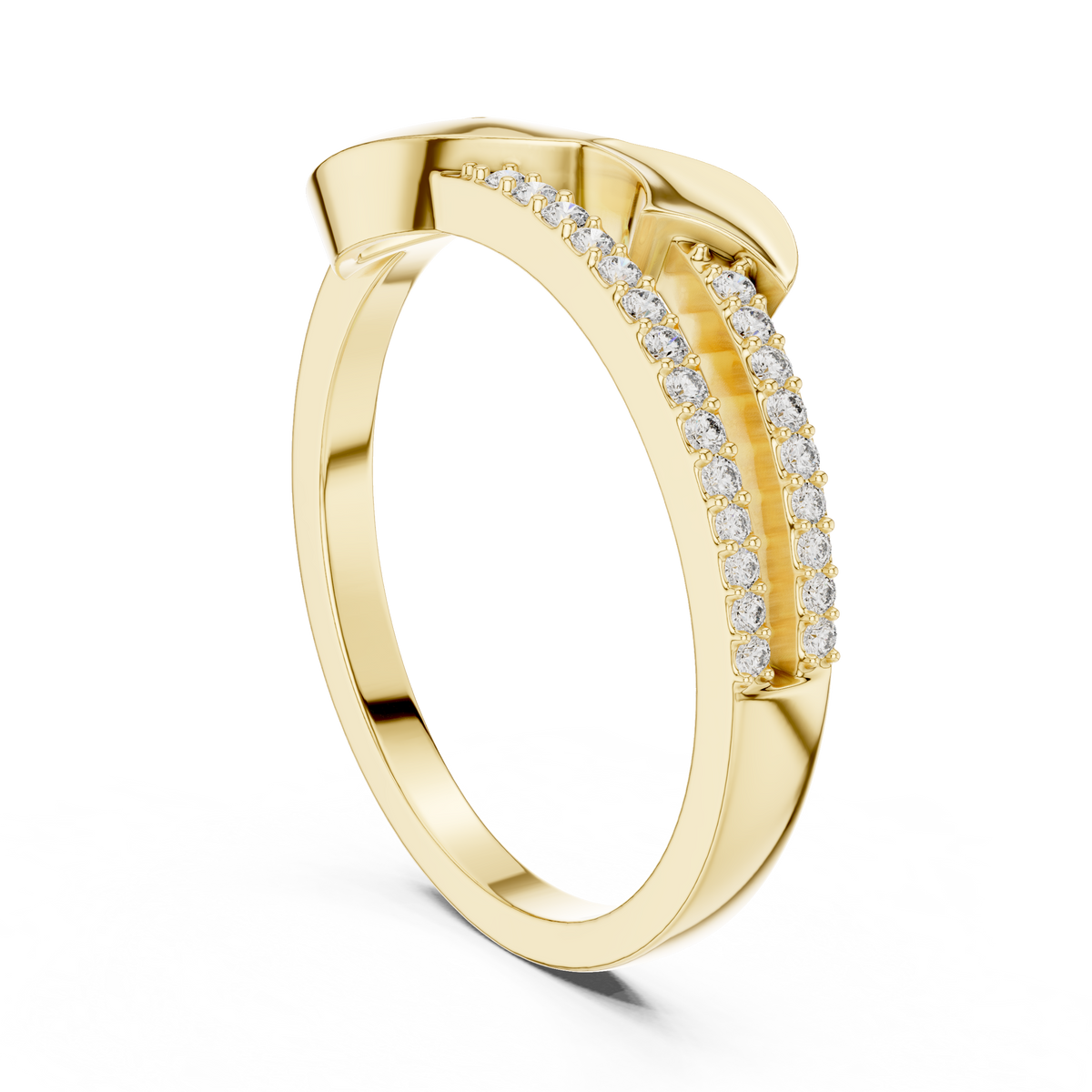 Sculpted Wave Bypass Moissanite Ring in yellow 925 sterling silver, view 1