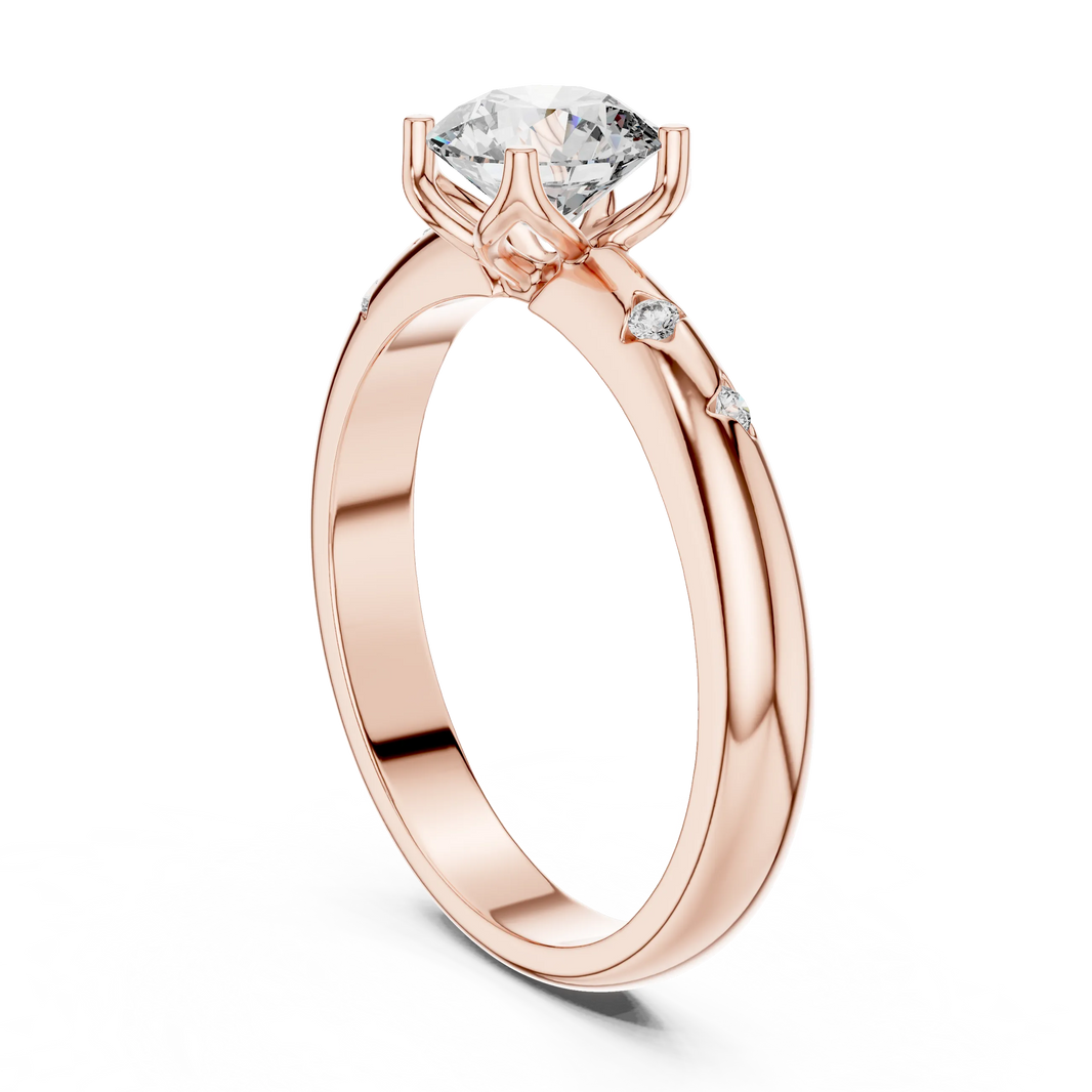 Round Solitaire Moissanite Ring with Bezel Accents in rose 925 sterling silver, view 1