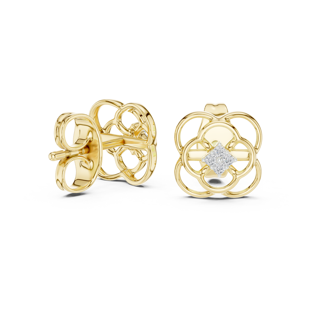 Moissanite Quatrefoil Cluster Stud Earrings in yellow 925 sterling silver, view 1