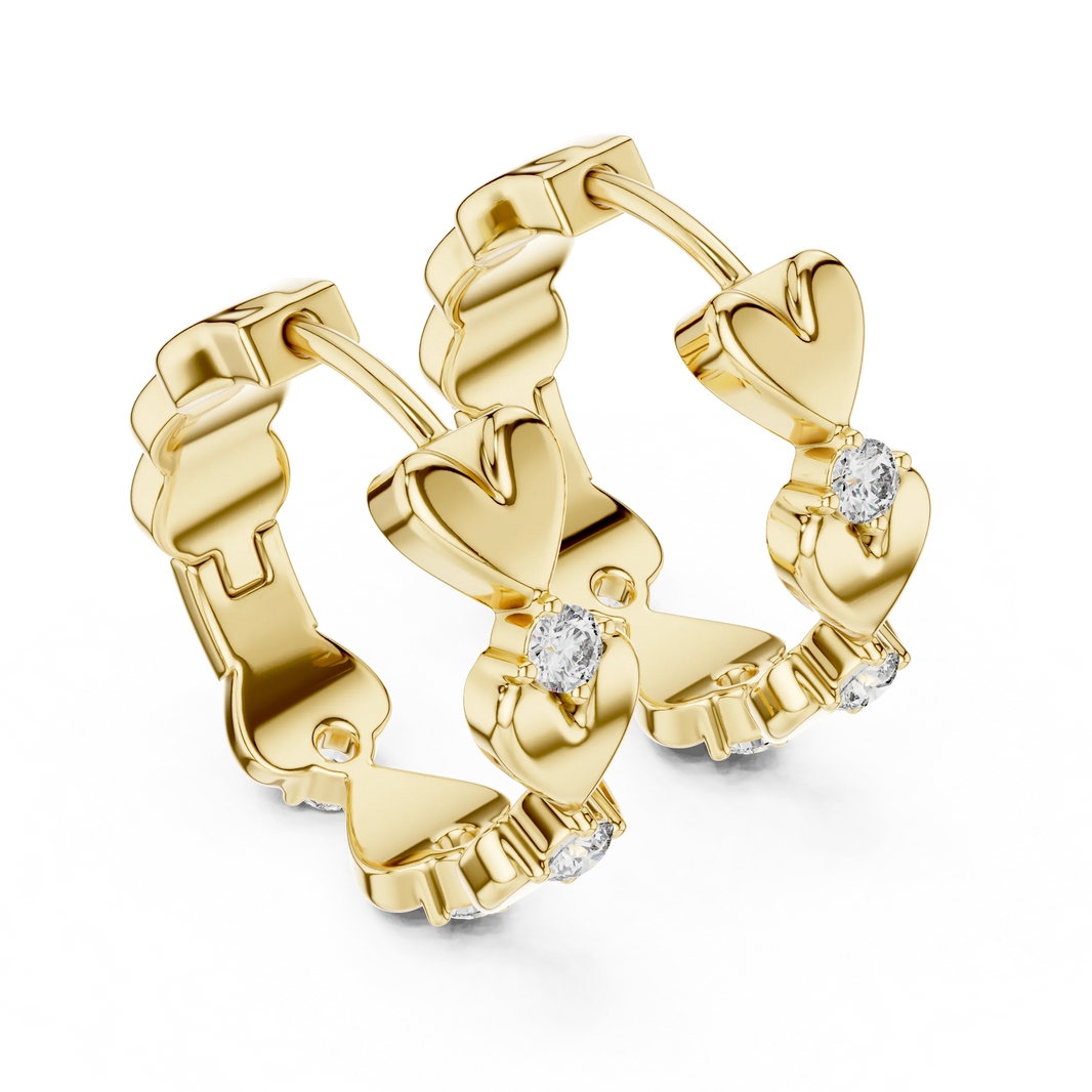 Moissanite heart huggie hoop earrings in yellow 925 sterling silver, view 2