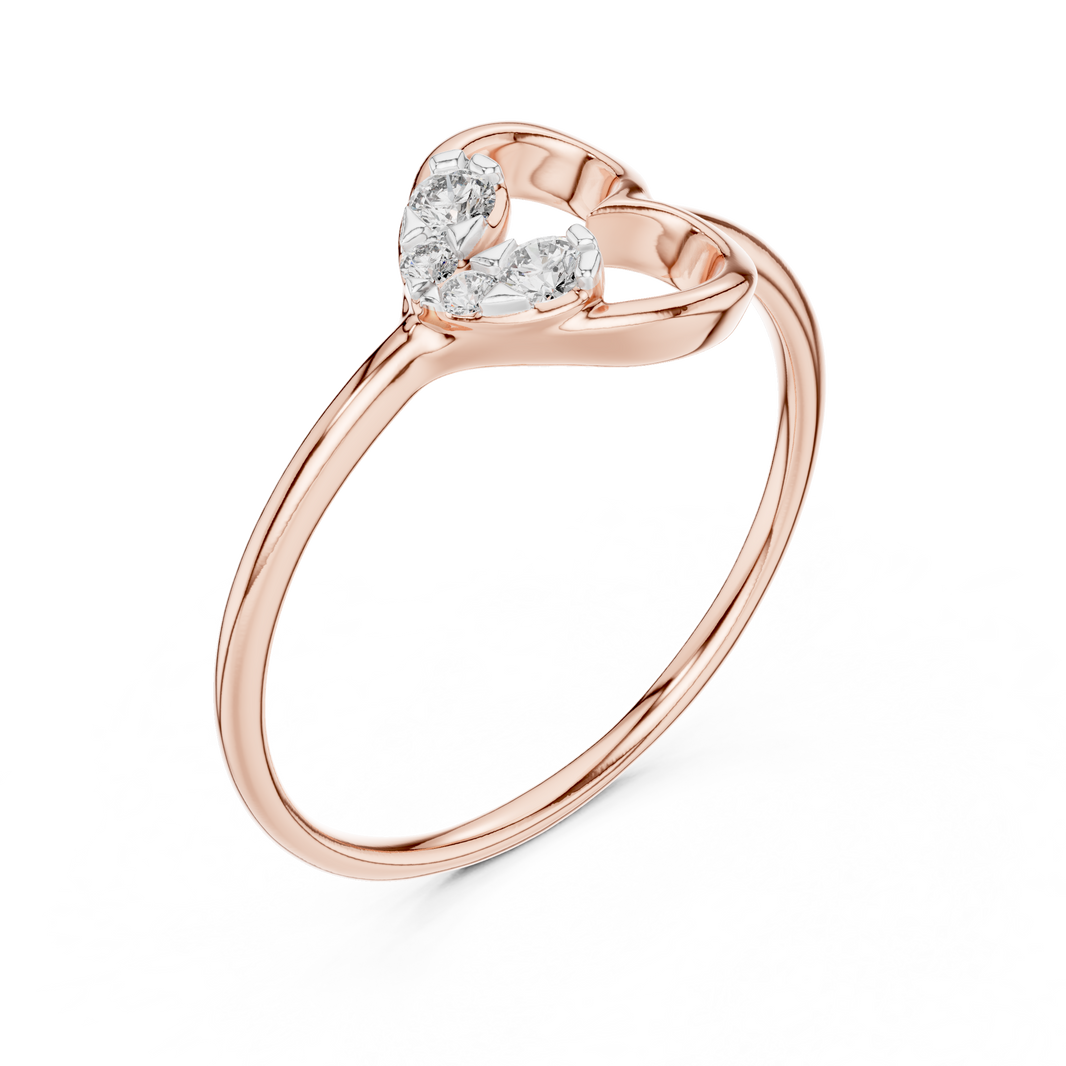 Sideways Heart Cluster Moissanite Ring in rose 925 sterling silver, view 2