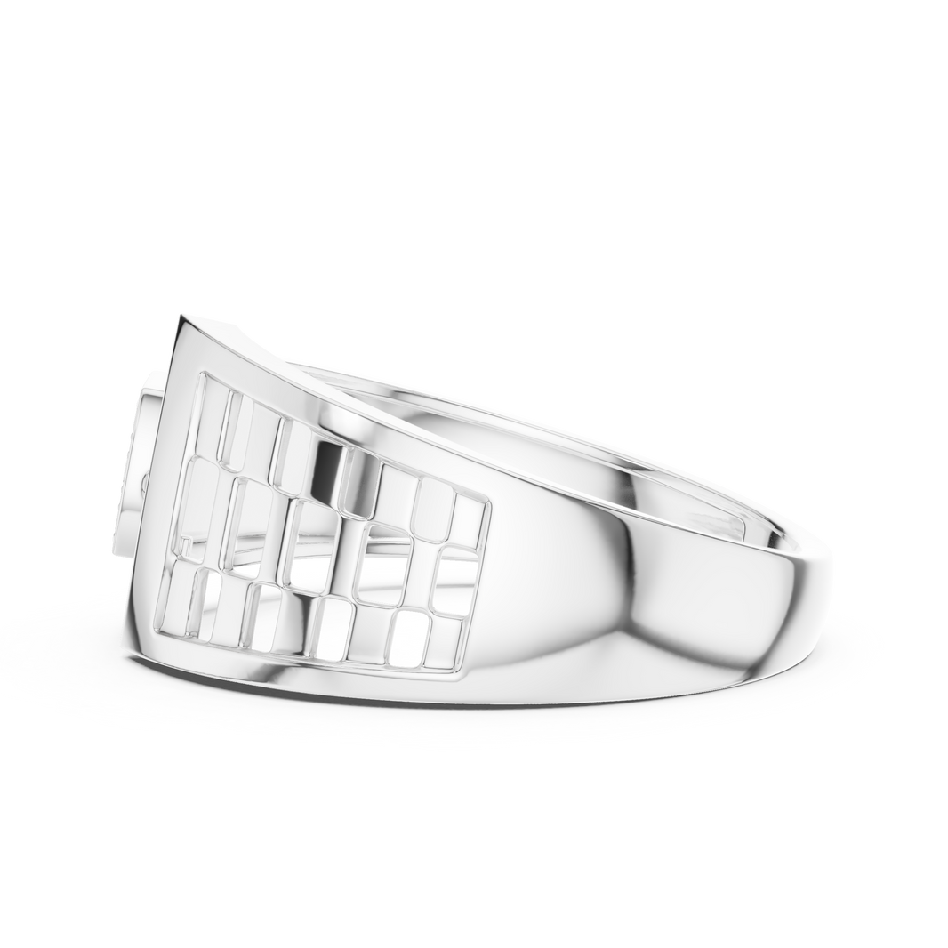 Men's Square Pavé Panel Asymmetric Moissanite Band in white 925 sterling silver, view 3