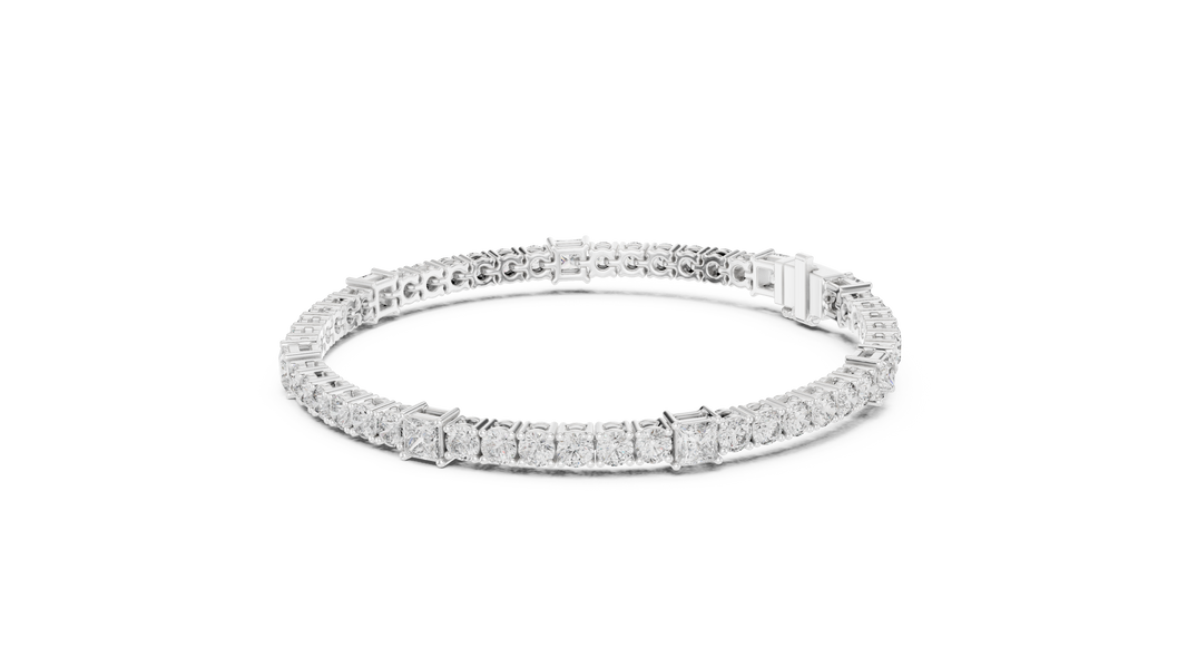 Princess Station Round Moissanite Tennis Bracelet in white 925 sterling silver, view 2