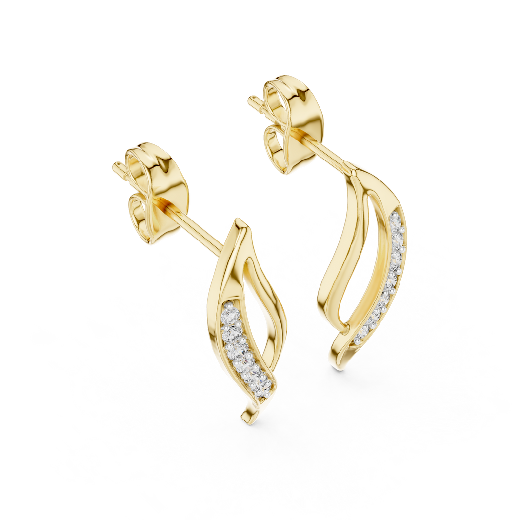 Moissanite Pavé Wave Stud Earrings in yellow 925 sterling silver, view 2