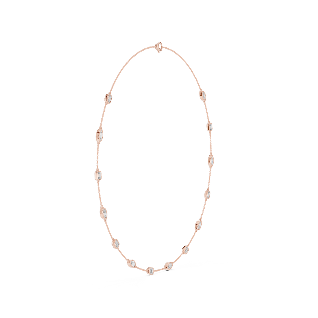 Emerald and Marquise Bezel Station Necklace in rose 925 sterling silver, view 3
