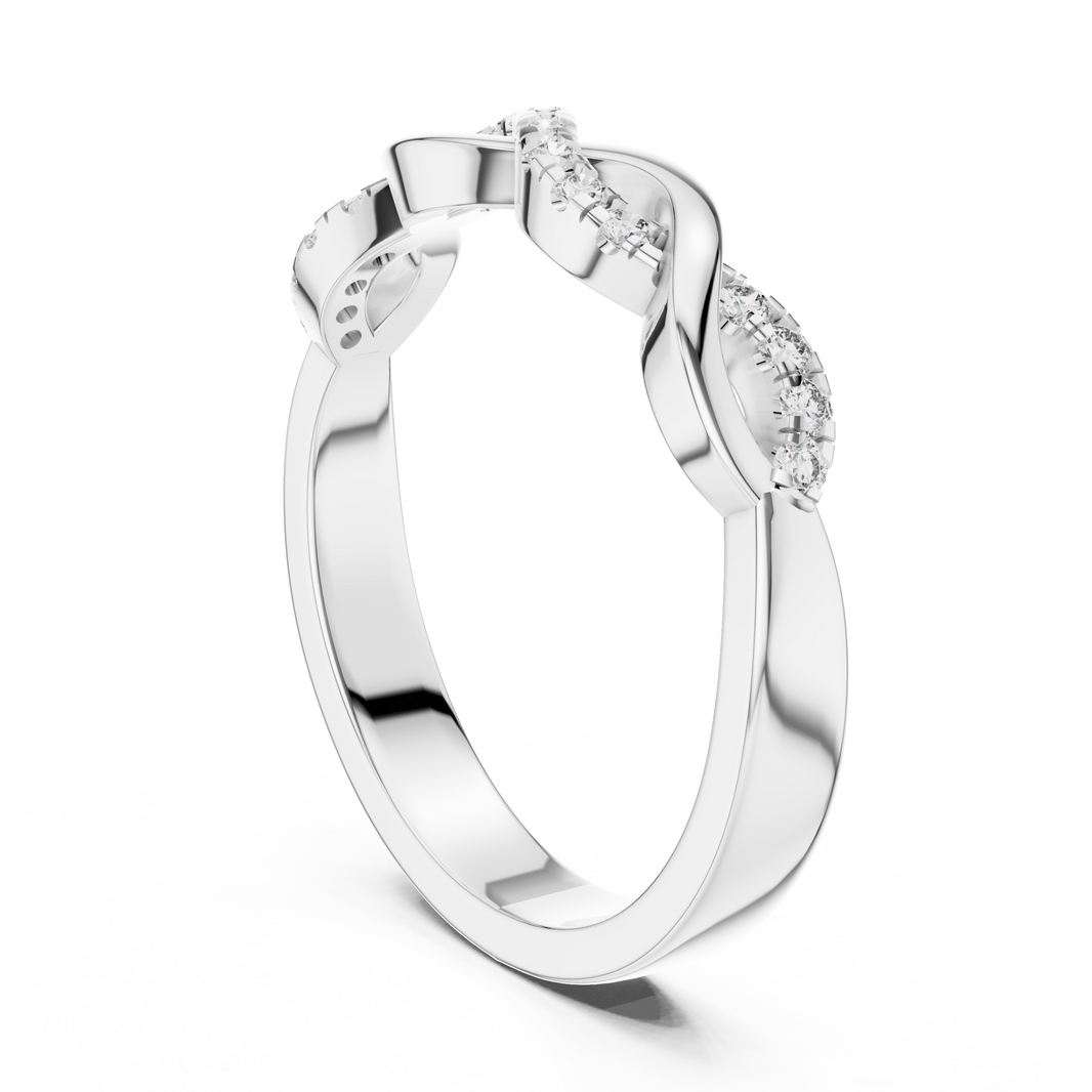 Pavé Twisted Infinity Moissanite Band in white 925 sterling silver, view 1