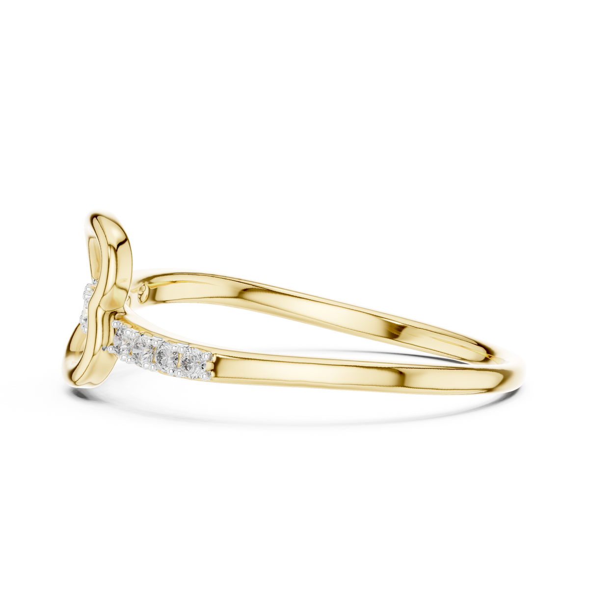 Sideways Open Heart Moissanite Ring in yellow 925 sterling silver, view 3