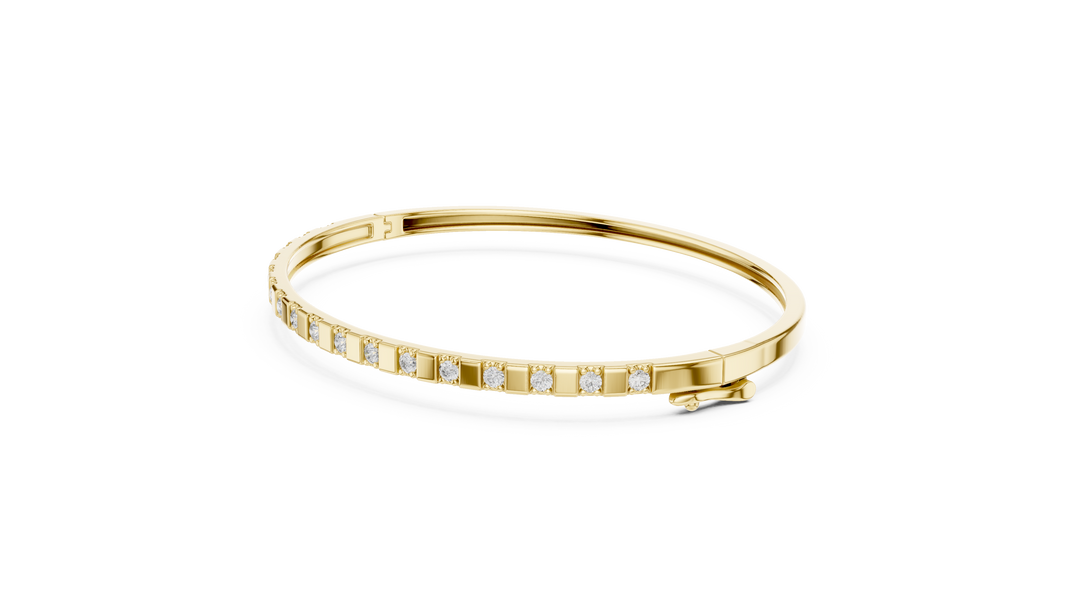 Round Moissanite Hinged Bangle in yellow 925 sterling silver, view 2