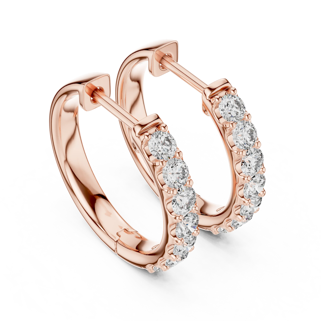 Moissanite huggie hoop earrings in rose 925 sterling silver, view 2