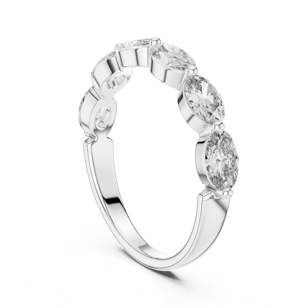 East-West Oval Moissanite Half Eternity Band in white 925 sterling silver, view 1