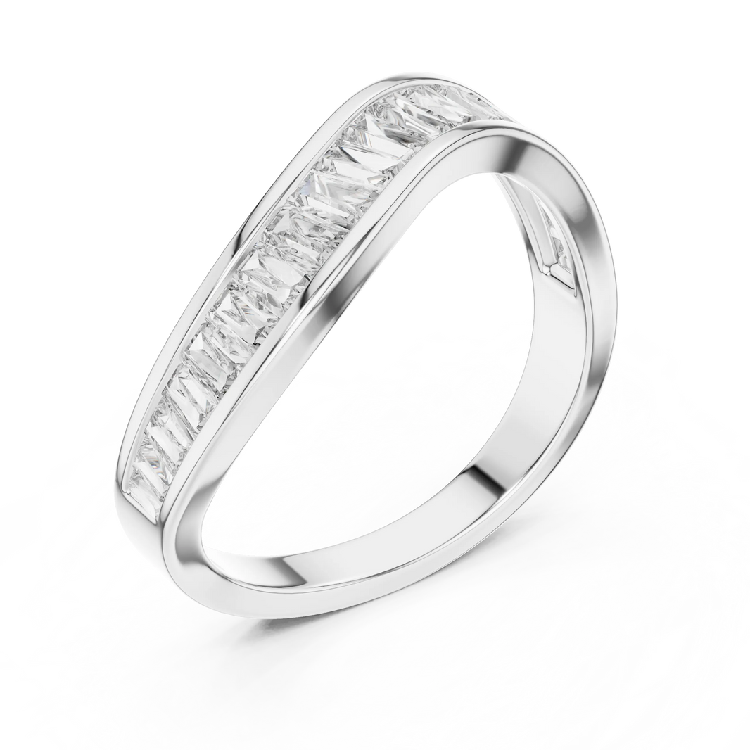 Baguette Moissanite Curved Contour Band in white 925 sterling silver, view 2