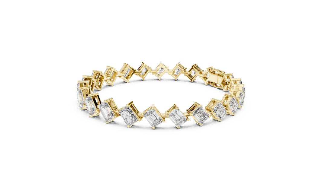 Emerald and Radiant Cut Moissanite Tennis Bracelet in yellow 925 sterling silver, view 2