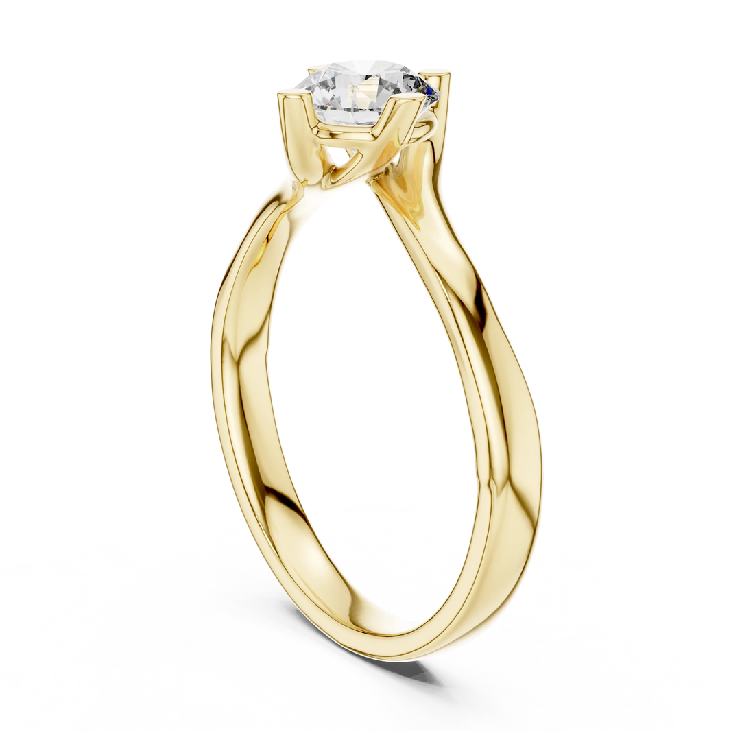 Round Solitaire Moissanite Bypass Twist Ring in yellow 925 sterling silver, view 1