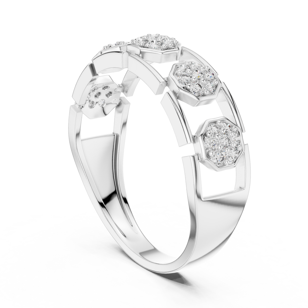 Octagon Cluster Station Moissanite Band in white 925 sterling silver, view 1