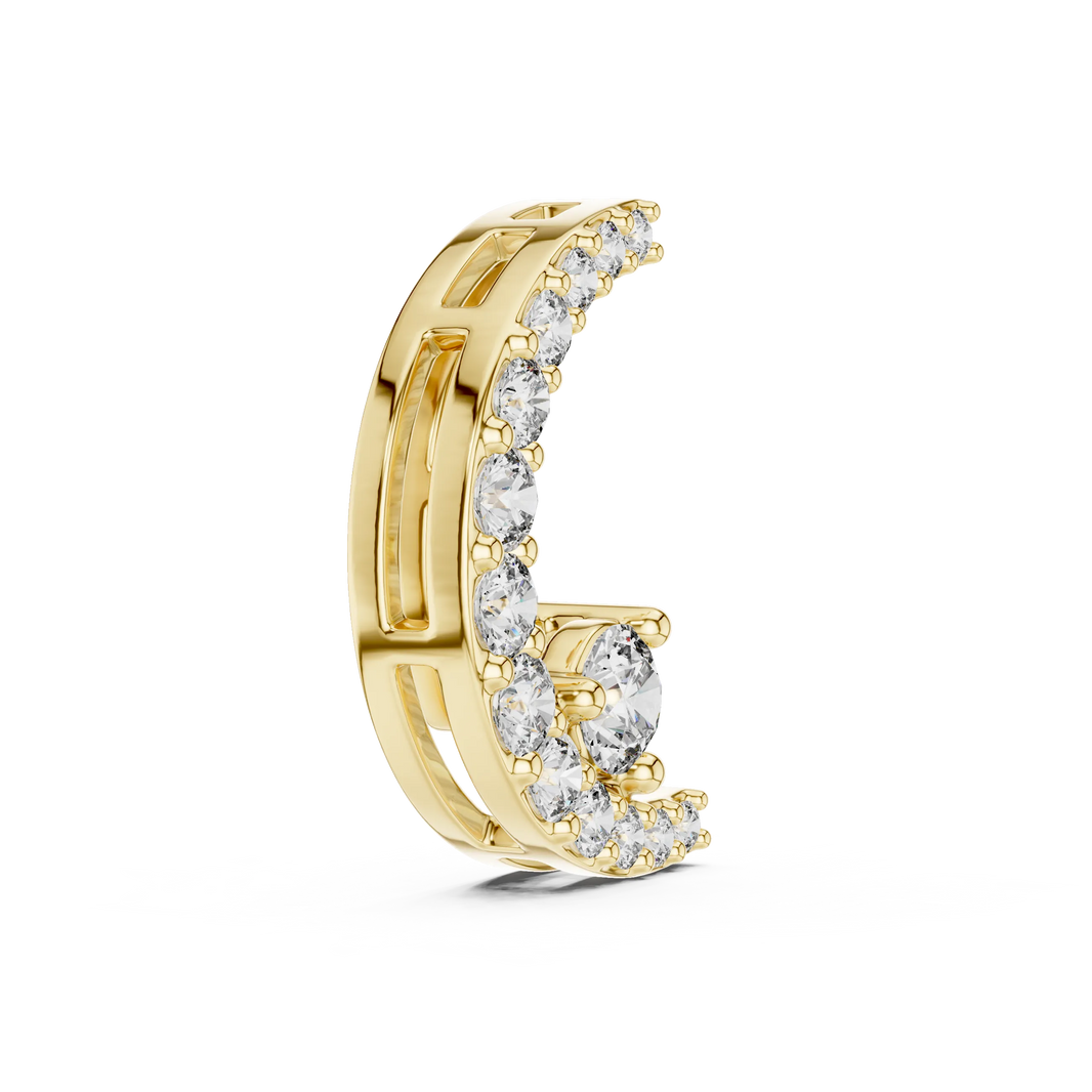 Pavรฉ Crescent Moon Moissanite Pendant in yellow 925 sterling silver, view 3