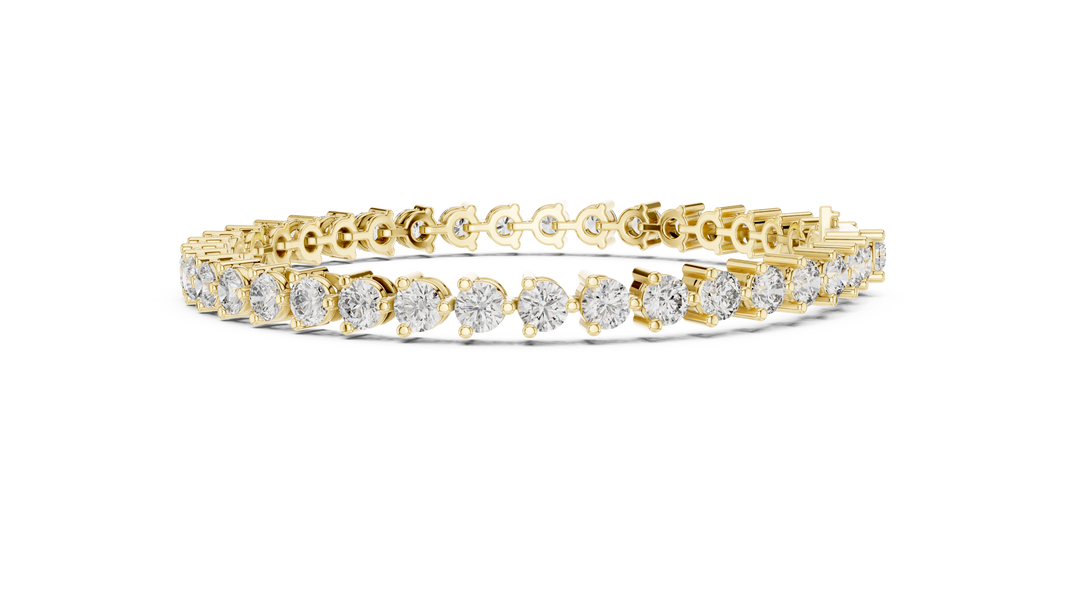 Three Prong Round Moissanite Tennis Bracelet in yellow 925 sterling silver, view 4