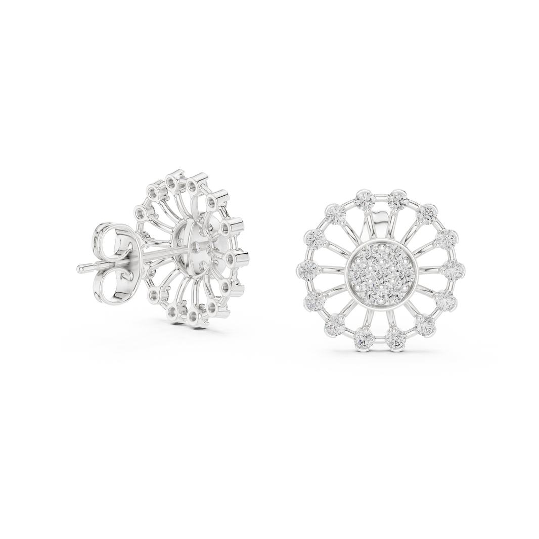 Moissanite Wheel Cluster Stud Earrings in white 925 sterling silver, view 1