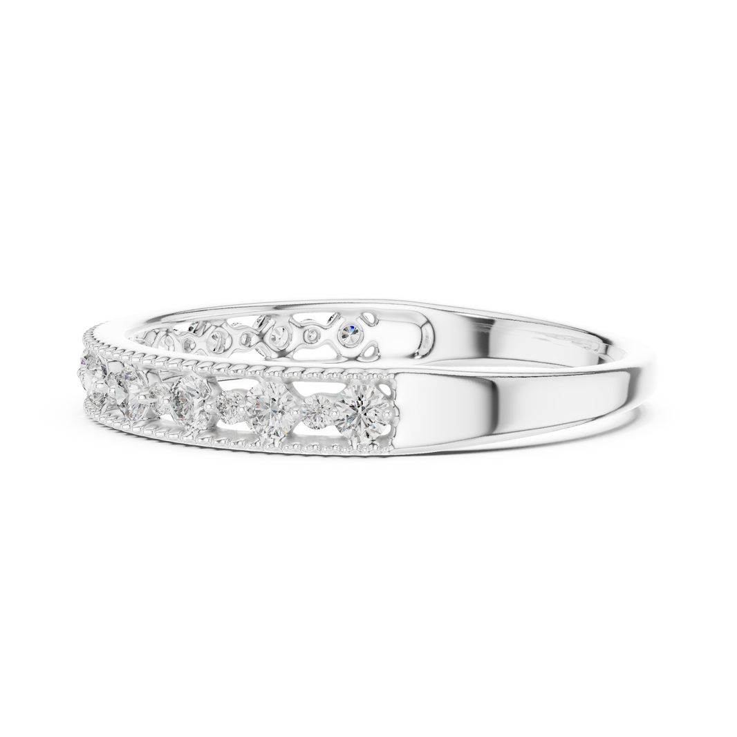 Vintage Milgrain Moissanite Half Eternity Band in white 925 sterling silver, view 3