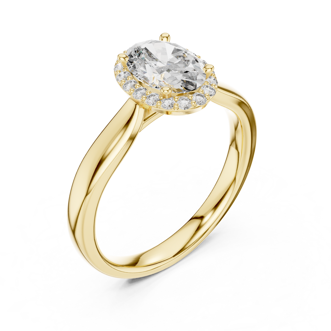 Oval Halo Moissanite Cathedral Ring in yellow 925 sterling silver, view 2