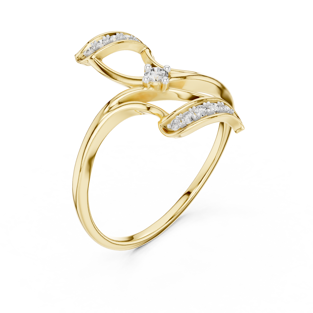 Pinwheel Bypass Moissanite Ring in yellow 925 sterling silver, view 2