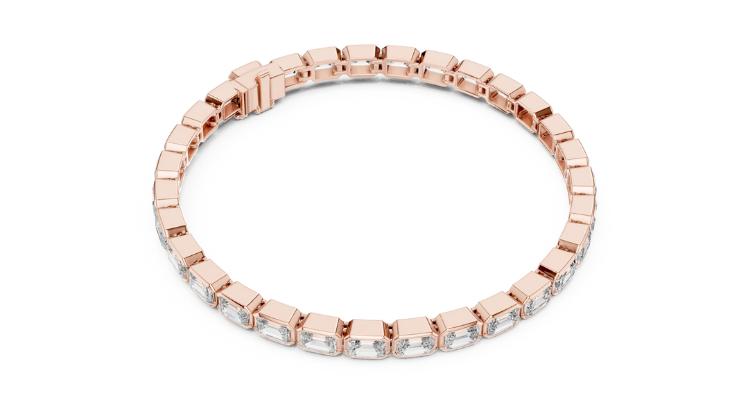 Emerald Cut Bezel Moissanite Tennis Bracelet in rose 925 sterling silver, view 3