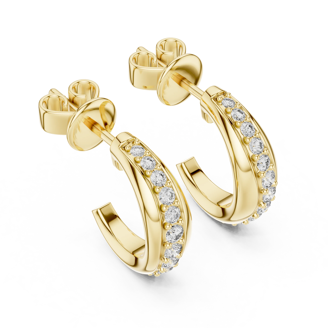 Moissanite graduated pave half hoop earrings in yellow 925 sterling silver, view 2