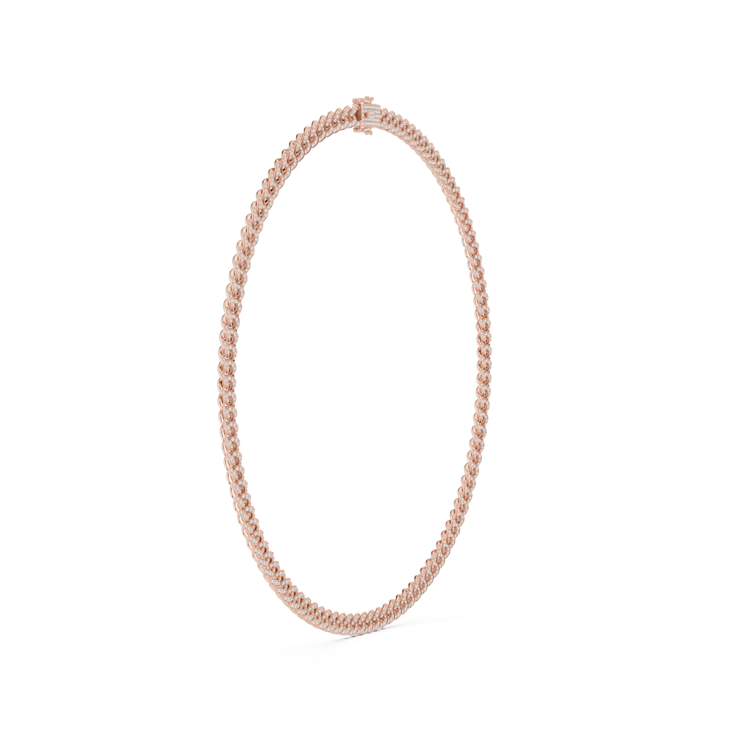 Pave Cuban Link Chain Necklace in rose 925 sterling silver, view 3
