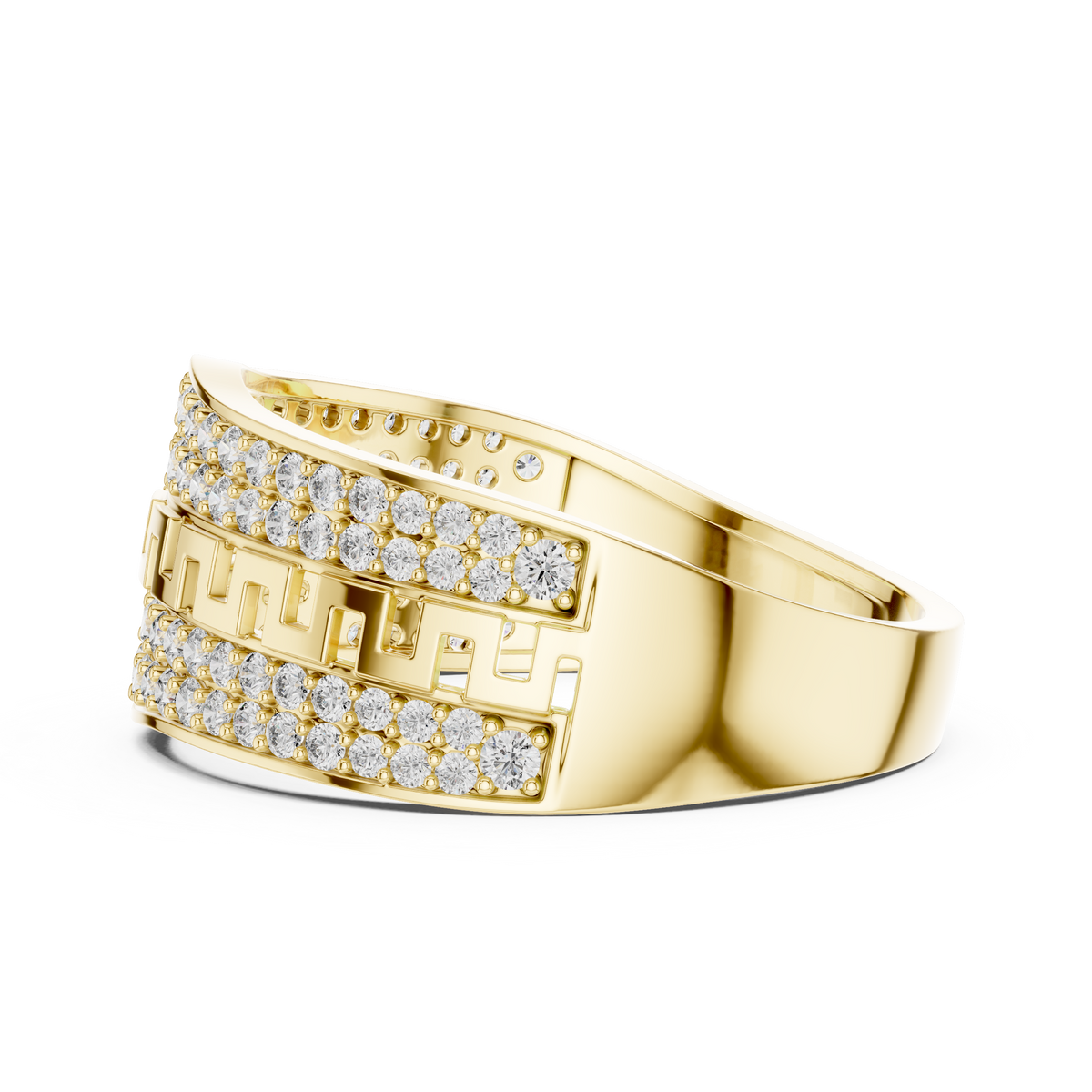 Greek Key Multi-Row Pavé Moissanite Band in yellow 925 sterling silver, view 3